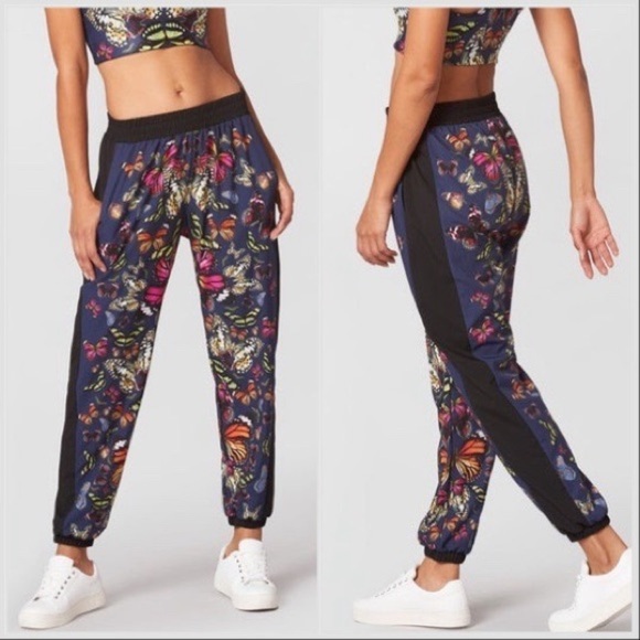 Terez Blue Pink Red kaleidoscope butterfly jogger RipStop Track Pants Sz L - Picture 1 of 15